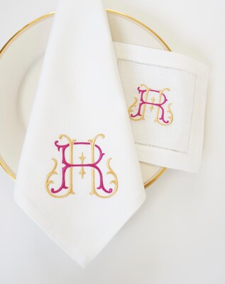ESTATE FONT with Monogram Embroidered Linen Cloth Napkins and Guest Bath Hand Towels - Wedding Keepsake for Special Occasions - image1